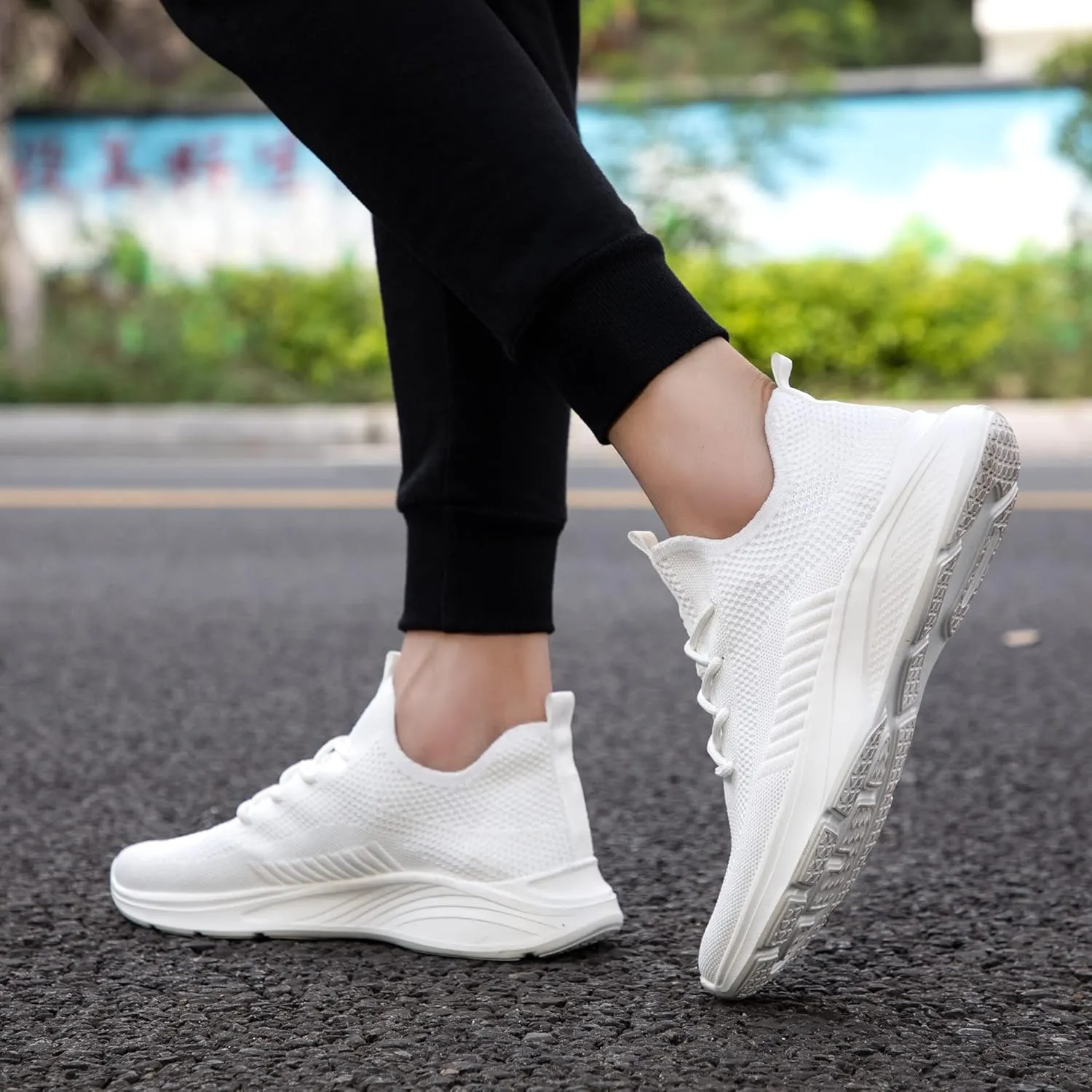 VAMJAM Men's Running Shoes Fashion Sneakers Lightweight Breathable Flying Knitting Lace Up Mesh Walking Shoes Workout Casual Sports Shoes