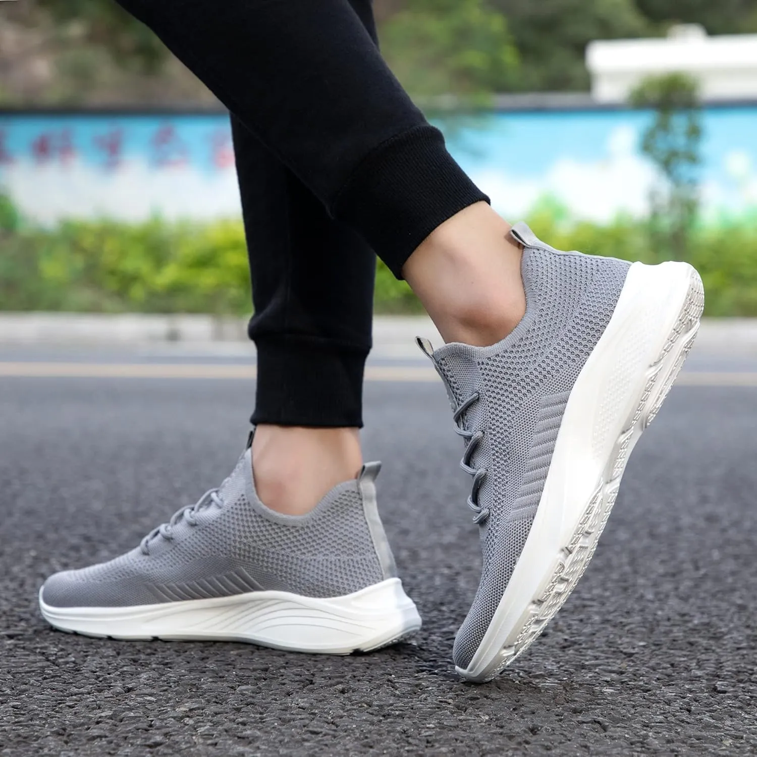 VAMJAM Men's Running Shoes Fashion Sneakers Lightweight Breathable Flying Knitting Lace Up Mesh Walking Shoes Workout Casual Sports Shoes