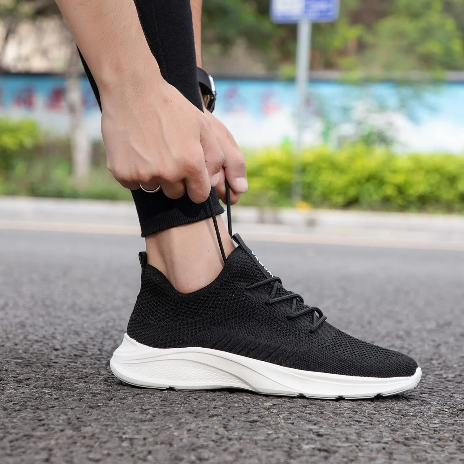 VAMJAM Men's Running Shoes Fashion Sneakers Lightweight Breathable Flying Knitting Lace Up Mesh Walking Shoes Workout Casual Sports Shoes