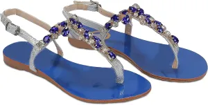 Ventutto Rio Turquoise Blue Crystal Cluster T-Strap Sandal for womens