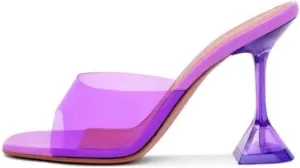 Vertundy Women's Clear Heeled Sandals Transparent Square Toe Mules Martini Stilettos Heels High Slip on Slipper
