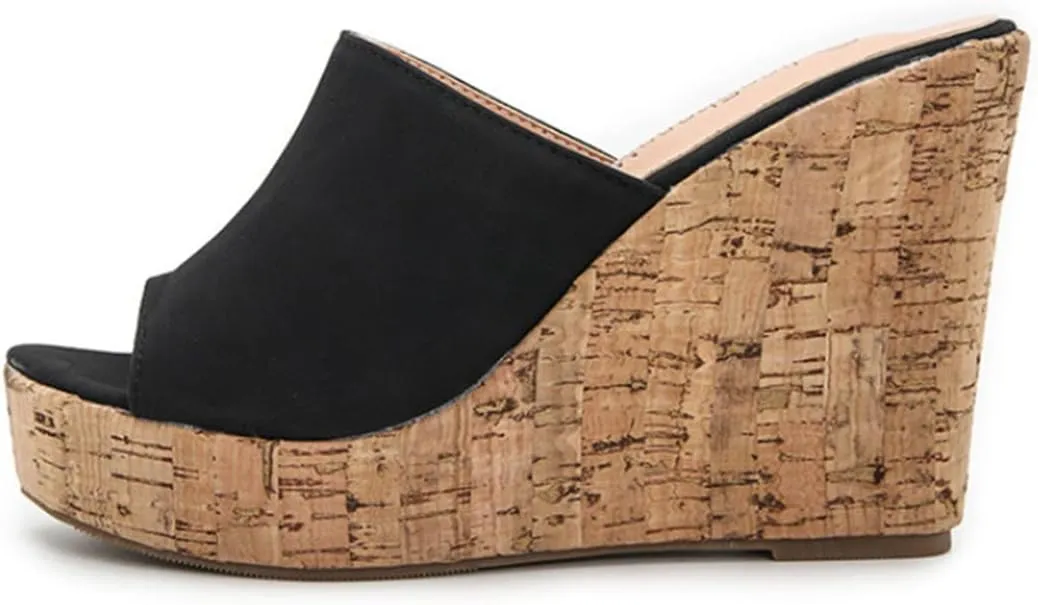 Vertundy Women's Wedge Sandals Slip on Slides Platform Round Open Toe Backless Fish Mouth Comfortable Slipper Cork Dressy Summer Casual Shoes 11CM