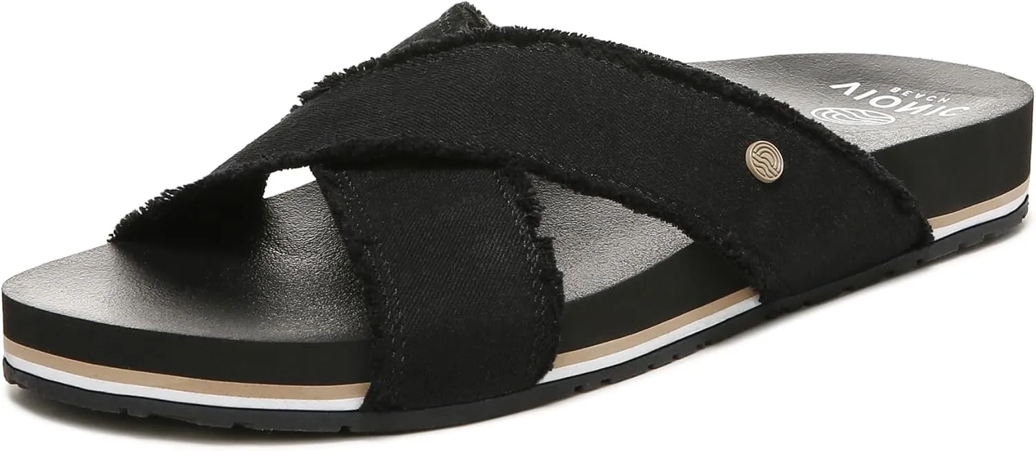 Vionic Women's BEACH Boardwalk Panama Canvas Sandals- Sustainable Washable Slide with Orthotic Insole Arch Support, Women's Sneakers Medium Fit, Sizes 5-12