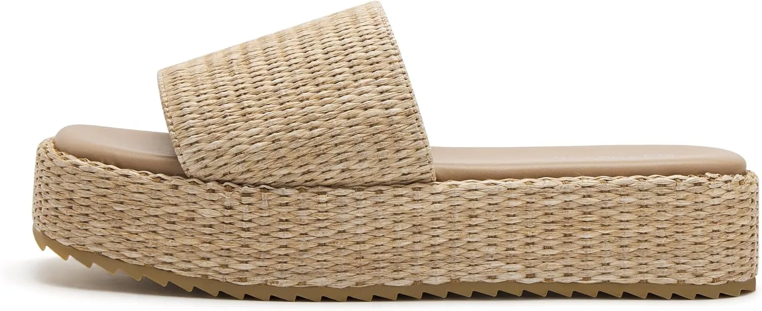 vodvob Platform Sandals for Women Open Toe Comfort Slip On Espadrille Sandals Cute Beach Straw Raffia Sandals Casual Summer Vacation for Women