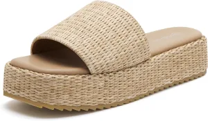 vodvob Platform Sandals for Women Open Toe Comfort Slip On Espadrille Sandals Cute Beach Straw Raffia Sandals Casual Summer Vacation for Women