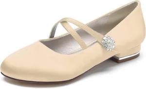 Wedding Bridal Shoes Women's Round Toe Slip on Breathable Ballet Flats Bridal Dress Flats 2.5Cm