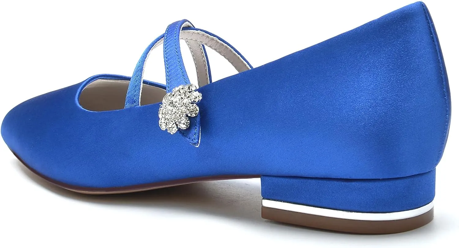Wedding Bridal Shoes Women's Round Toe Slip on Breathable Ballet Flats Bridal Dress Flats 2.5Cm