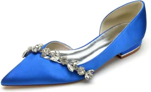 Wedding Shoes Women's Ballet Flats Satin Pointed Toe Slip on Flats Shoes Rhinestones Bride Women Shoes Dressy Comfort Loafers 2.5Cm