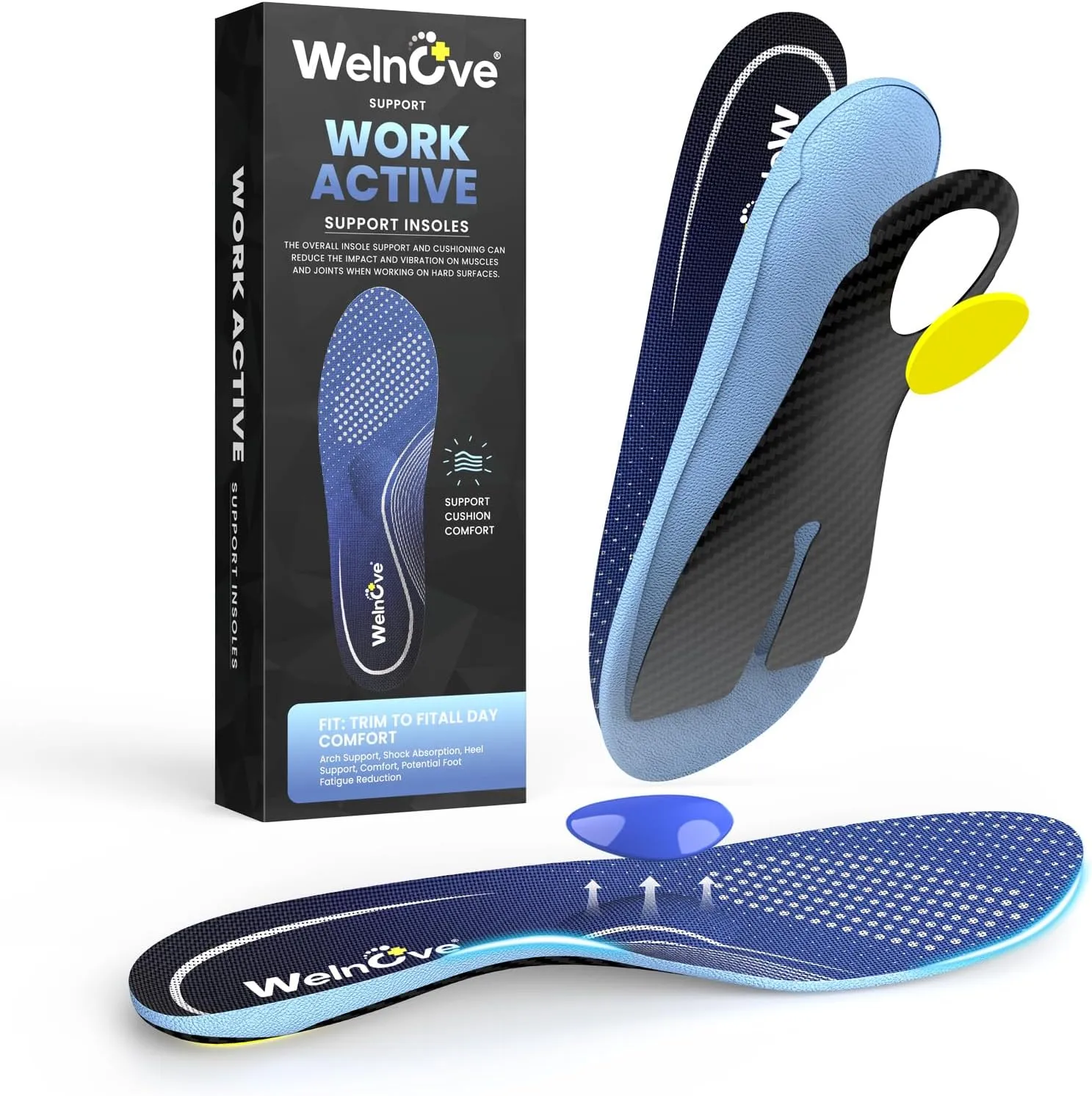 Welnove Arch Support Inserts for Men & Women | Orthotic Insoles for Plantar Fasciitis Relief, Morton's Neuroma and Foot Pain | Work Boot Insoles for All-Day Comfort - M-W: 8-9 | M: 7-7.5