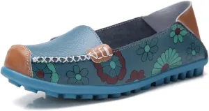 WERWAES Casual Womens Loafers Shoes Cute Floral Print Round Toe Leather Non-Slip Loafers for Women Comfort Outdoor Traveling Walking Flats Shoes