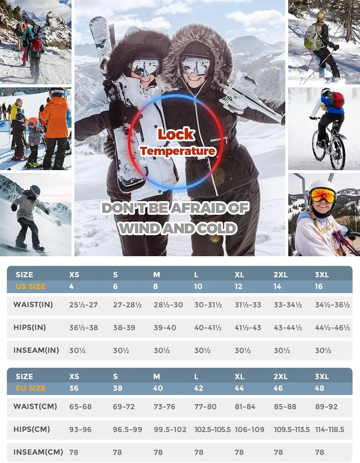 Wespornow Women's-Snow-Ski-Pants for Winter Outdoor Fleece-Lined-Water-Resistant-Hiking-Insulated-Pants with Zipper Pockets