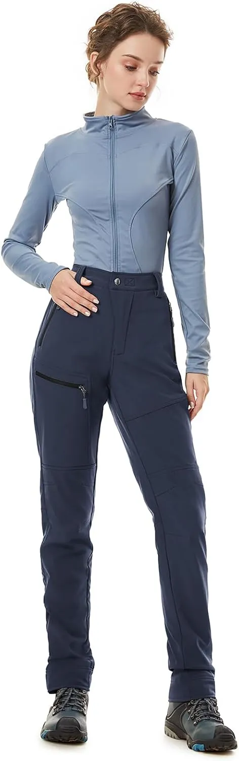 Wespornow Women's-Snow-Ski-Pants for Winter Outdoor Fleece-Lined-Water-Resistant-Hiking-Insulated-Pants with Zipper Pockets