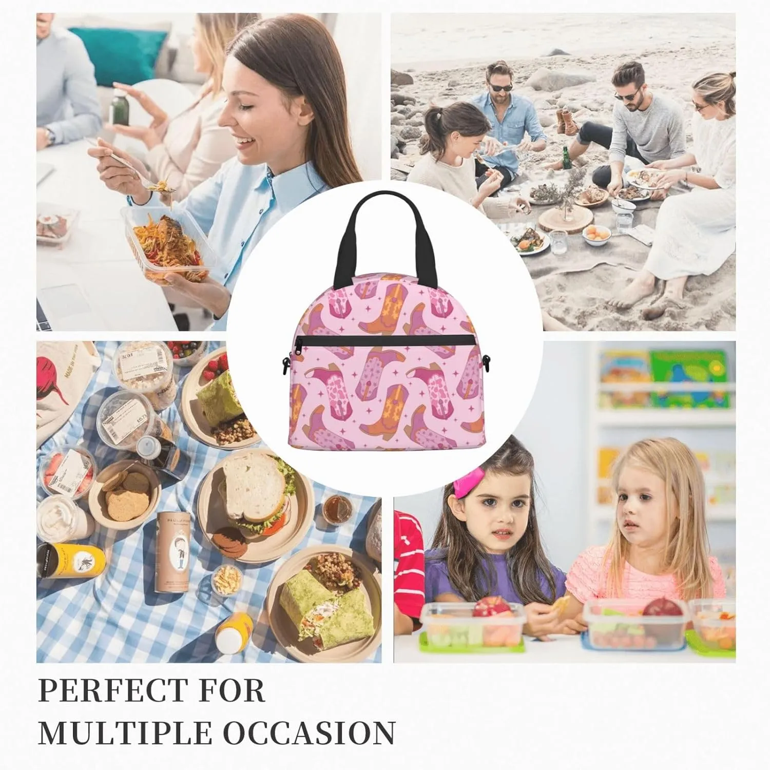 Western Lunch Box for Women Leakproof Cow Print Insulated Lunch Tote Bag for Work/Office/Travel/Picnic (#6-Cowboy Boots)