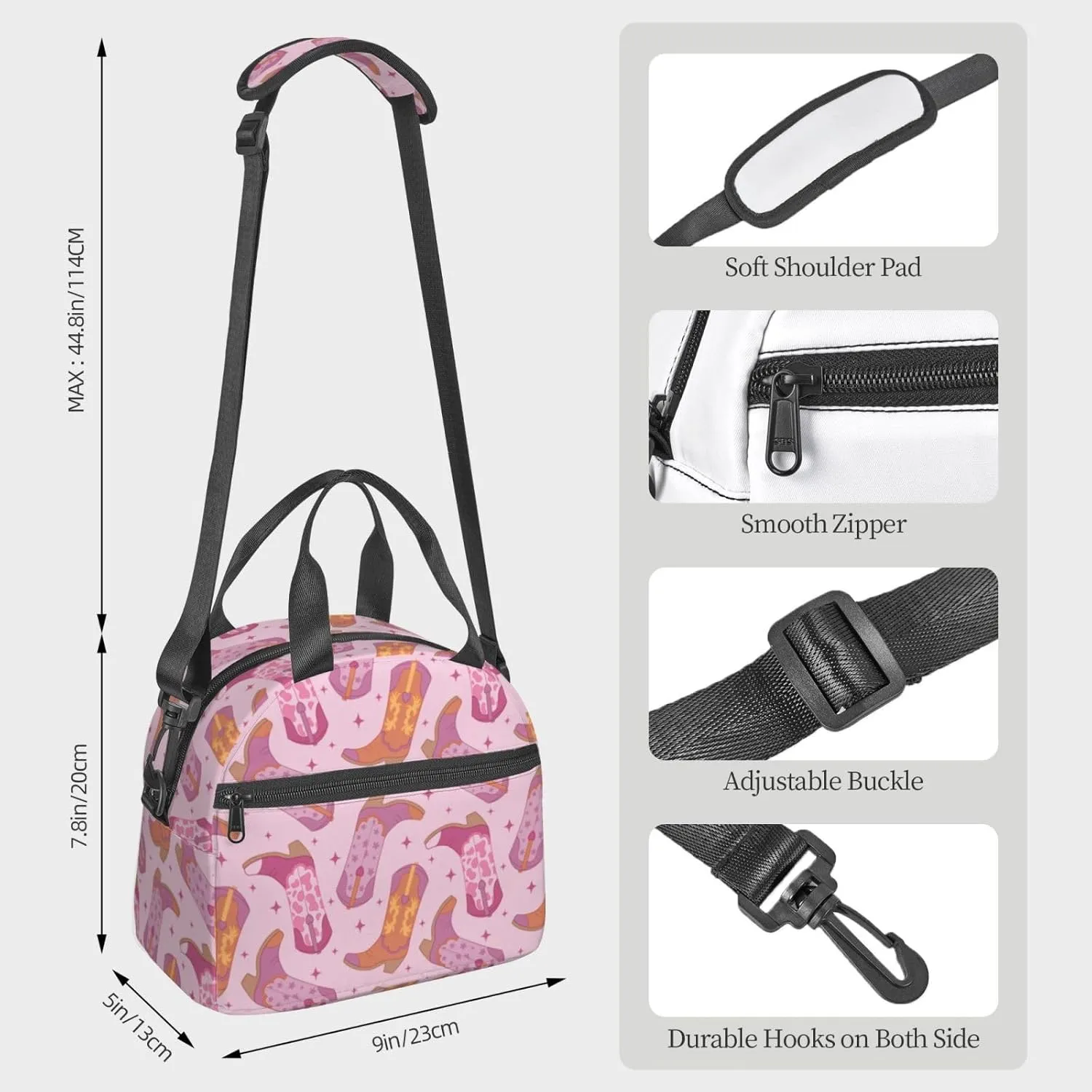 Western Lunch Box for Women Leakproof Cow Print Insulated Lunch Tote Bag for Work/Office/Travel/Picnic (#6-Cowboy Boots)