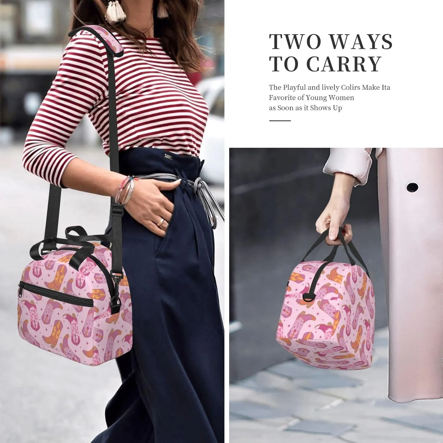 Western Lunch Box for Women Leakproof Cow Print Insulated Lunch Tote Bag for Work/Office/Travel/Picnic (#6-Cowboy Boots)