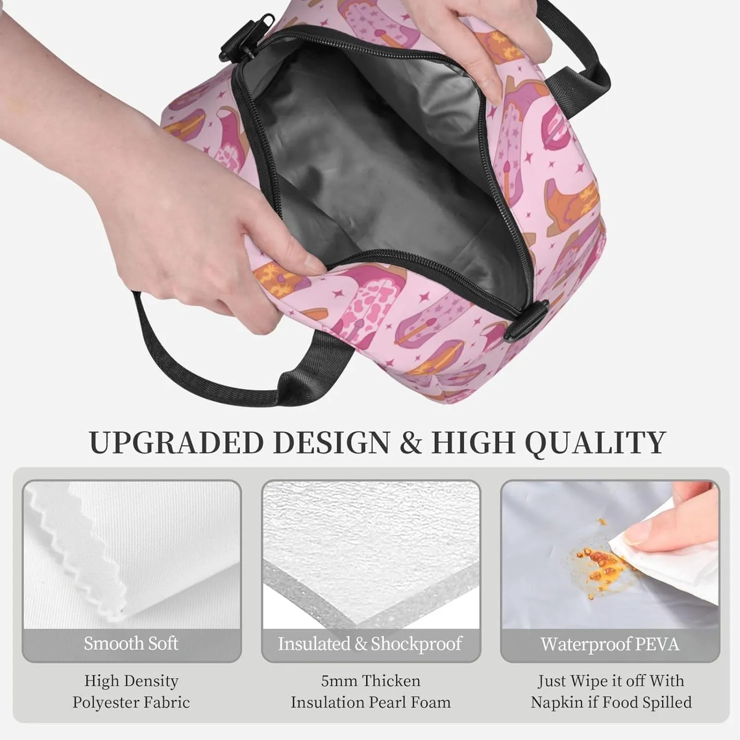 Western Lunch Box for Women Leakproof Cow Print Insulated Lunch Tote Bag for Work/Office/Travel/Picnic (#6-Cowboy Boots)