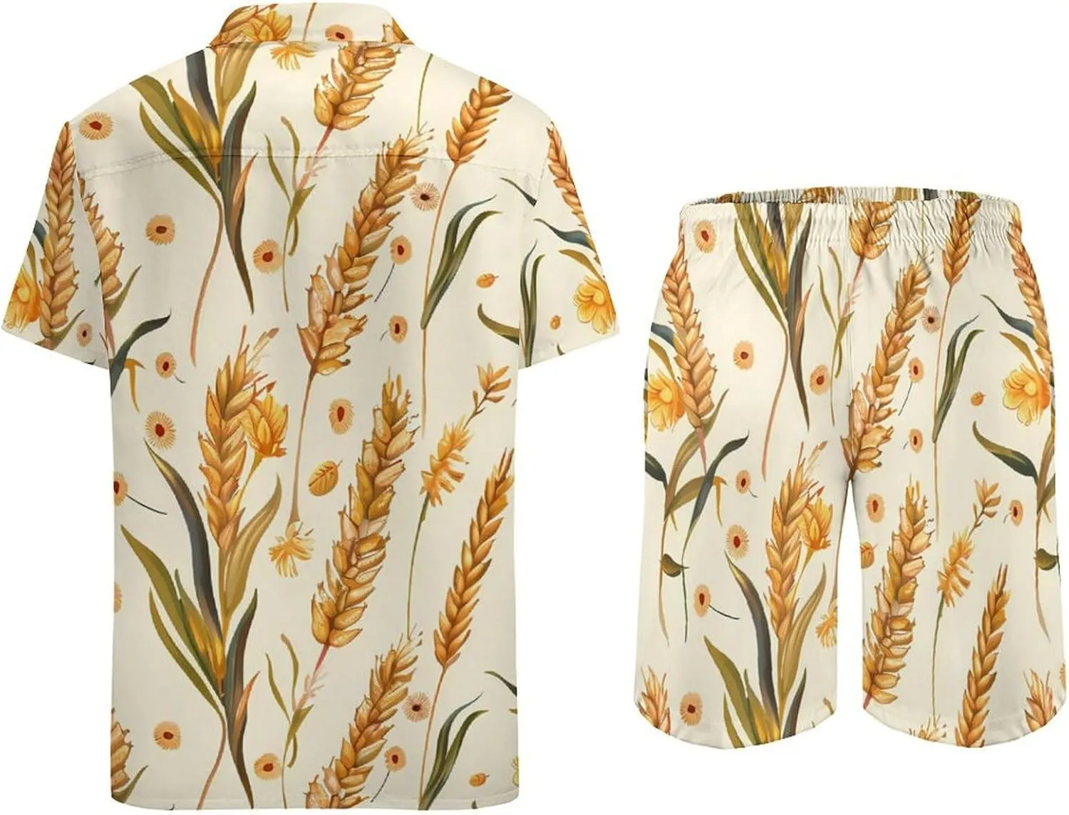 Wheat Pattern Men's Hawaiian Set Casual Short Sleeve Shirt And Shorts Suits Outfits Beach Shirt 2 Piece