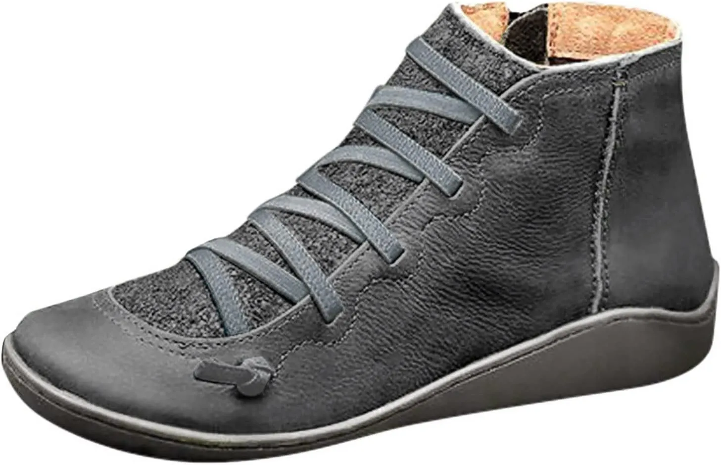 Wide Width Boots for Women Comfy Orthopedic Arch Support Daily Walking Work Outdoor Hiking Ankle Boots Lightweight Lace Up Side Zipper Pull On Flat Boots for Women Winter Fall Travel