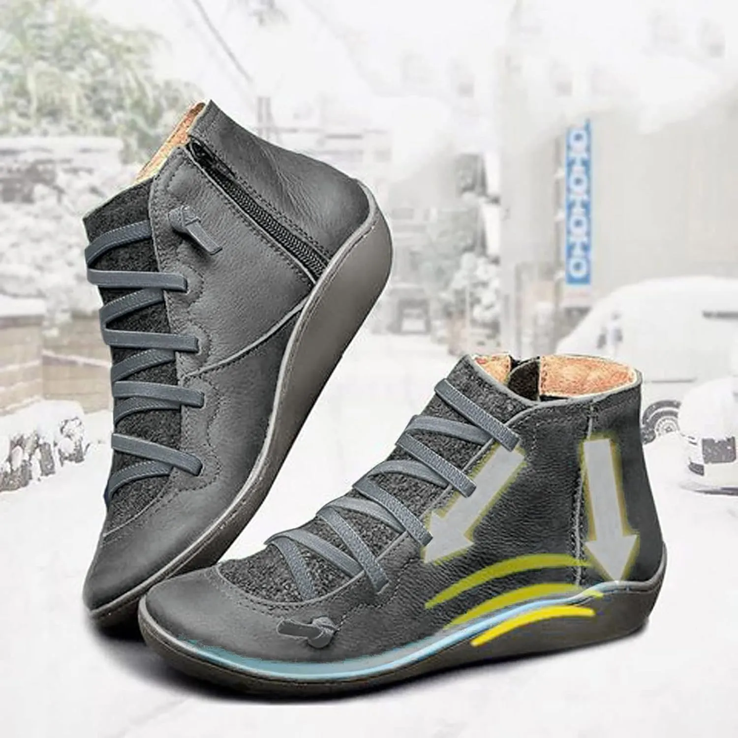 Wide Width Boots for Women Comfy Orthopedic Arch Support Daily Walking Work Outdoor Hiking Ankle Boots Lightweight Lace Up Side Zipper Pull On Flat Boots for Women Winter Fall Travel