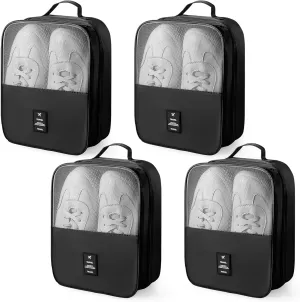 Windyun 4 Pcs Shoe Bags for Travel Holds 3 Pair of Shoes Portable Shoe Storage Pouch Waterproof Shoe Packing Cubes with Handle Shoe Organizer Travel for Suitcase Daily Use (Black)