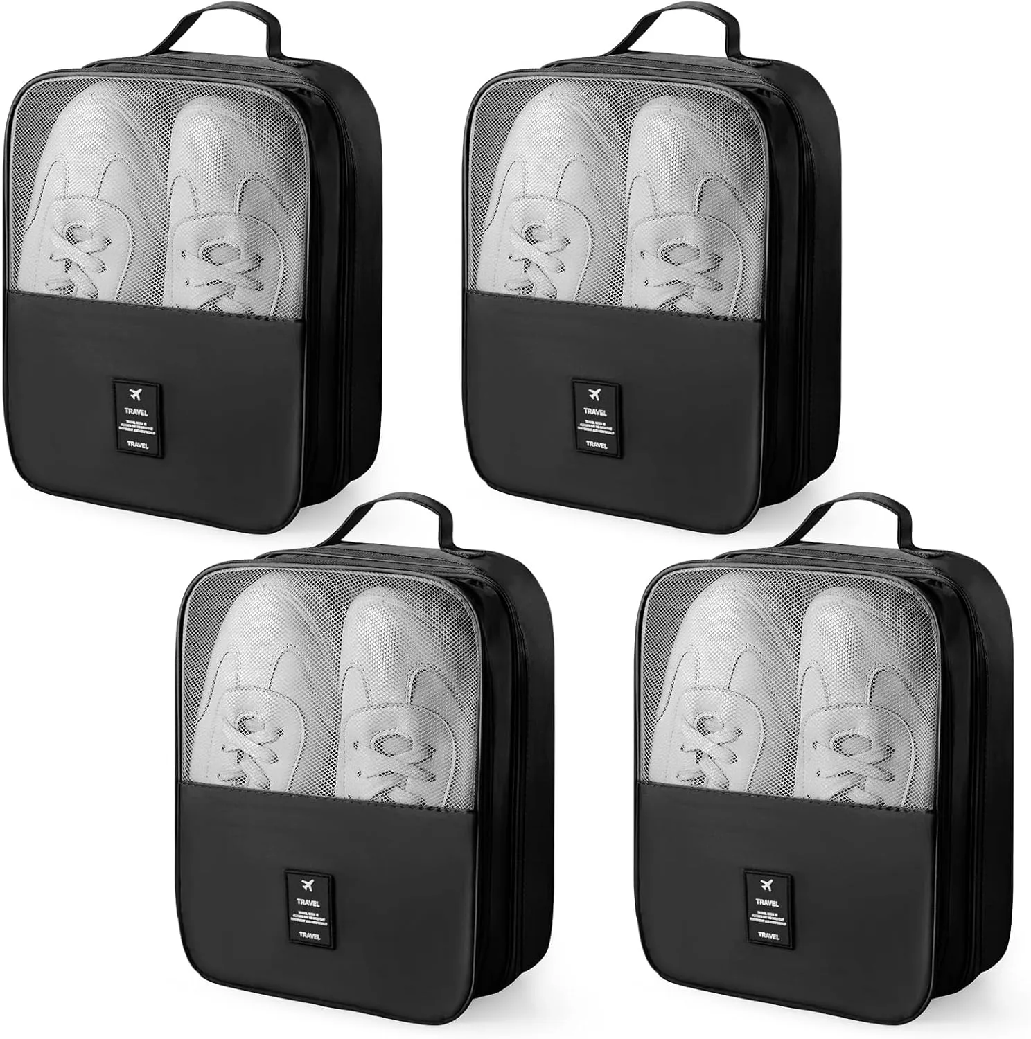 Windyun 4 Pcs Shoe Bags for Travel Holds 3 Pair of Shoes Portable Shoe Storage Pouch Waterproof Shoe Packing Cubes with Handle Shoe Organizer Travel for Suitcase Daily Use (Black)