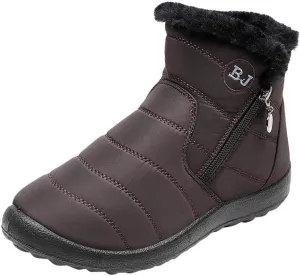 Winter Snow Boots for Women Fleece Lined Warm Ankle Booties Outdoor Anti-slip Water-proof Comfortable Short Boot Fashion Zip Up Booties Sneakers Lightweight Flat and Soft Sole
