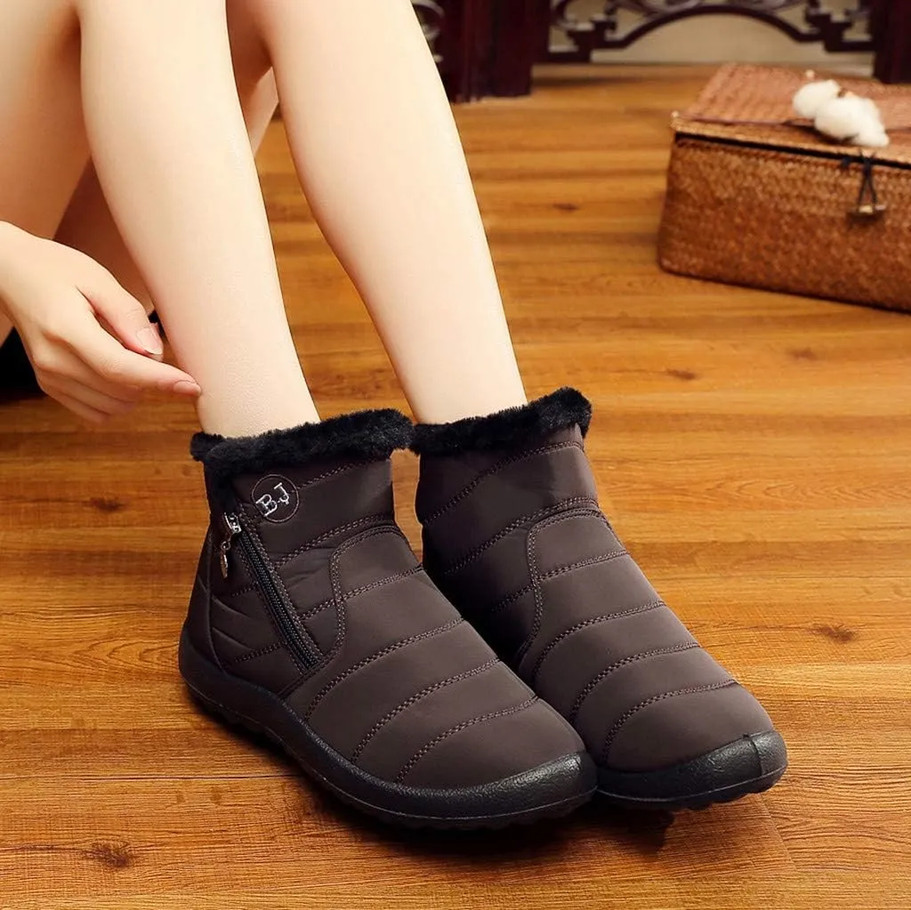Winter Snow Boots for Women Fleece Lined Warm Ankle Booties Outdoor Anti-slip Water-proof Comfortable Short Boot Fashion Zip Up Booties Sneakers Lightweight Flat and Soft Sole