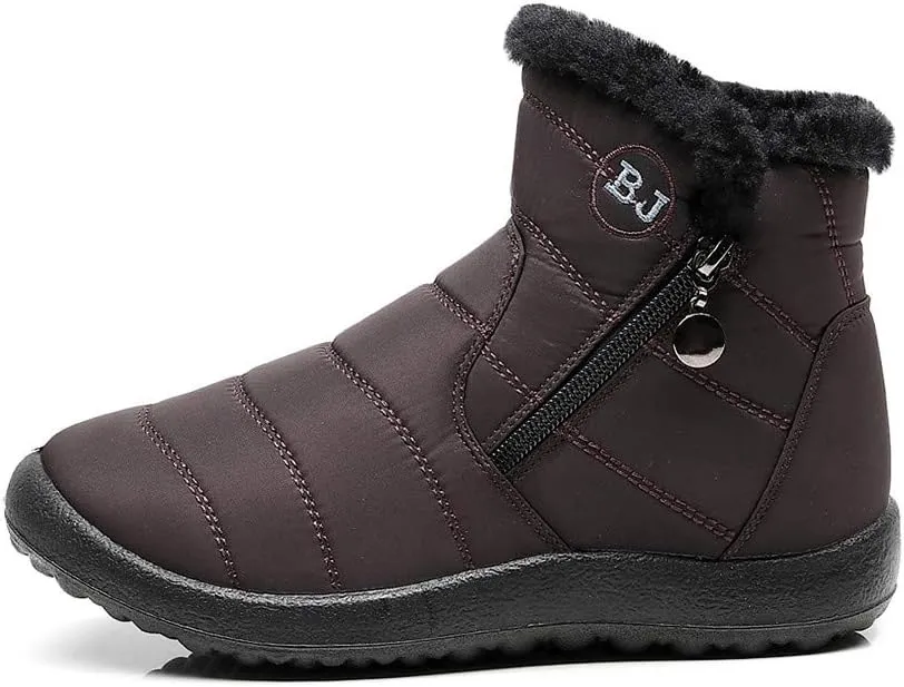 Winter Snow Boots for Women Fleece Lined Warm Ankle Booties Outdoor Anti-slip Water-proof Comfortable Short Boot Fashion Zip Up Booties Sneakers Lightweight Flat and Soft Sole