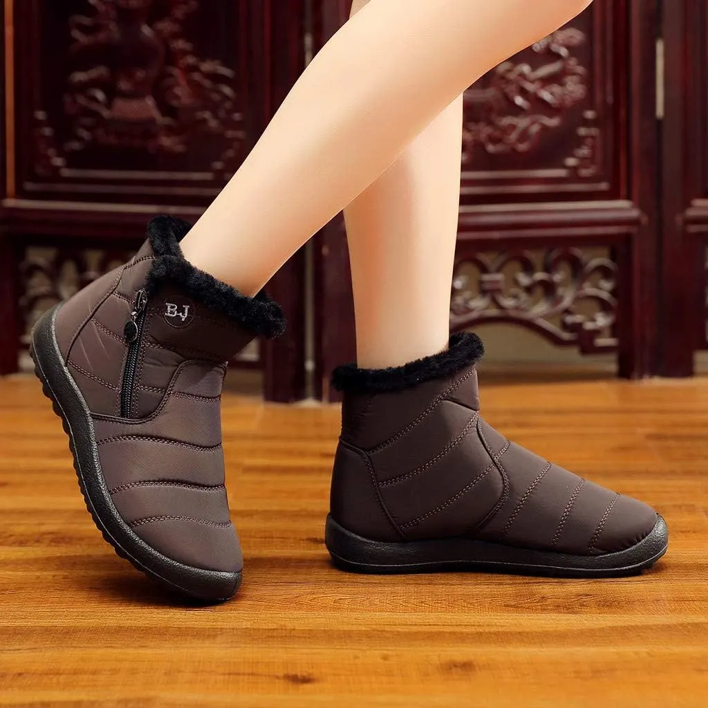 Winter Snow Boots for Women Fleece Lined Warm Ankle Booties Outdoor Anti-slip Water-proof Comfortable Short Boot Fashion Zip Up Booties Sneakers Lightweight Flat and Soft Sole