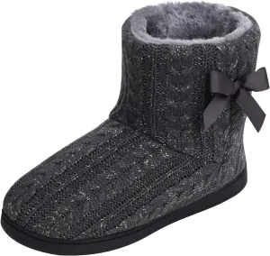 Winter Thick Plush Liner Bootie Women Teen Girls Cozy Thermal Knit Outdoor Indoor Slippers High-Top Pull on Shoes Lightweight Anti-Slip Ankle Boots Foot Warmer