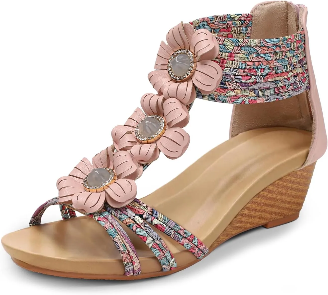 WOJWSKI Wedge Sandals for Women Bohemia Flower Open Toe Gladiator Platform Roman High Heel Casual Summer Dressy Beach Womens Sandals