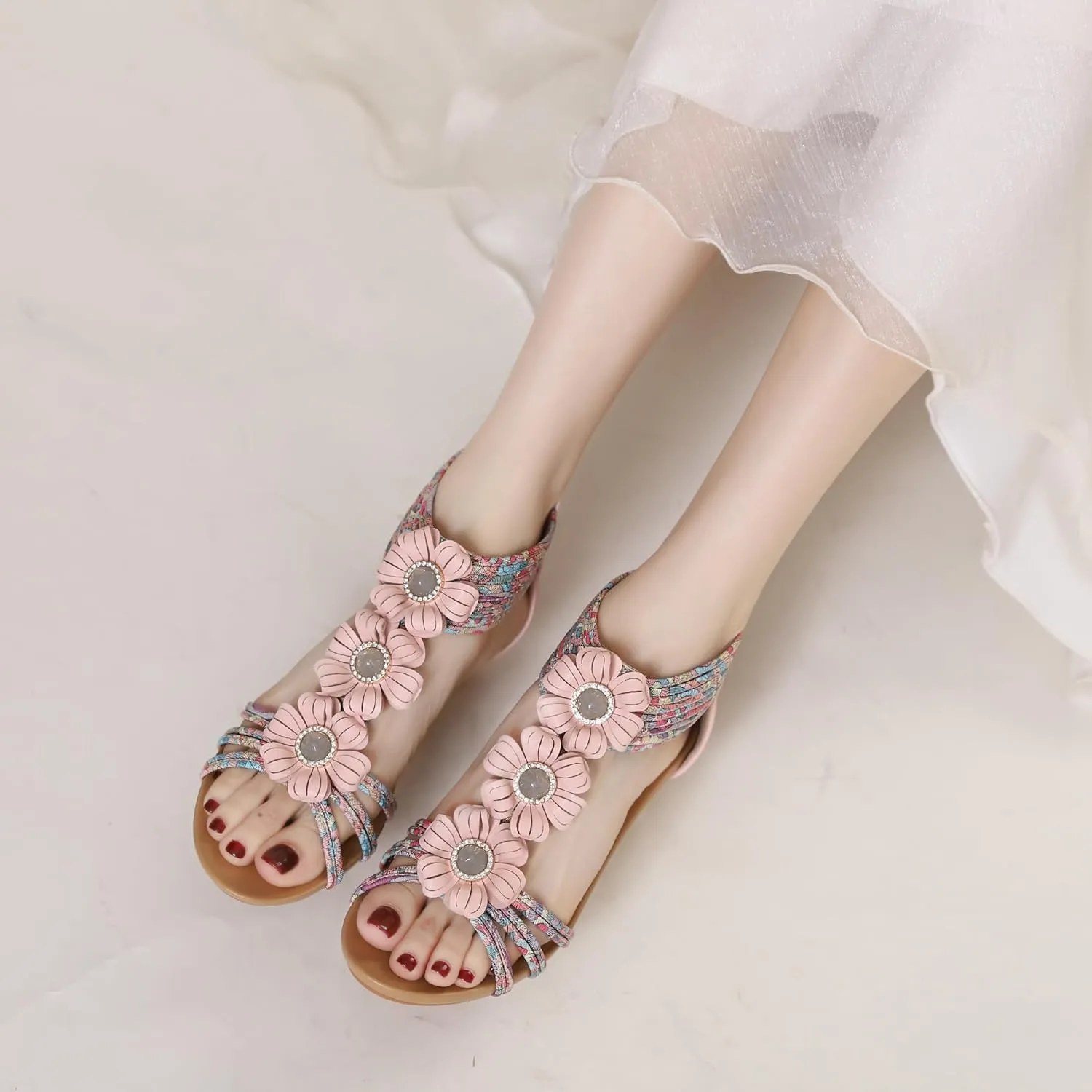 WOJWSKI Wedge Sandals for Women Bohemia Flower Open Toe Gladiator Platform Roman High Heel Casual Summer Dressy Beach Womens Sandals
