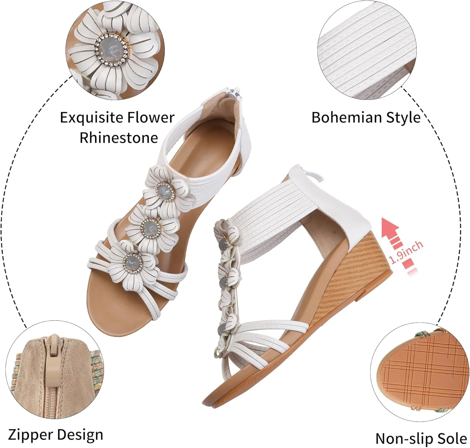 WOJWSKI Wedge Sandals for Women Bohemia Flower Open Toe Gladiator Platform Roman High Heel Casual Summer Dressy Beach Womens Sandals