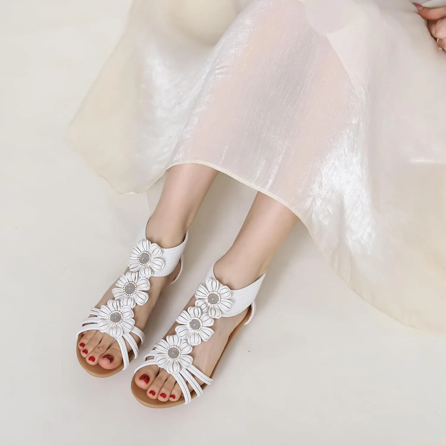WOJWSKI Wedge Sandals for Women Bohemia Flower Open Toe Gladiator Platform Roman High Heel Casual Summer Dressy Beach Womens Sandals