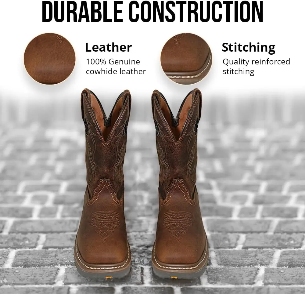 Wolf Leather Work Boots for Men - Slip Resistant, Insulated, Construction Mens Work Boots - Composite Toe