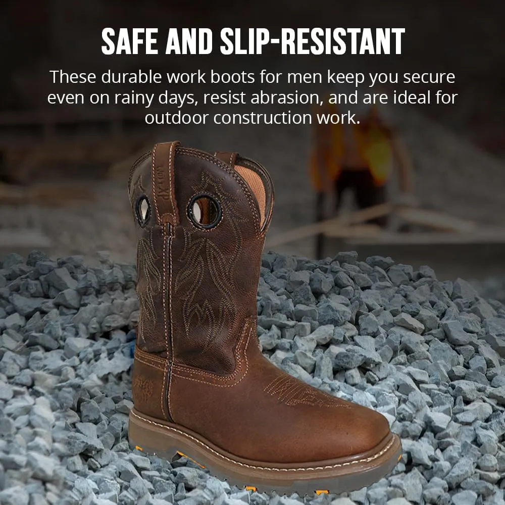 Wolf Leather Work Boots for Men - Slip Resistant, Insulated, Construction Mens Work Boots - Composite Toe