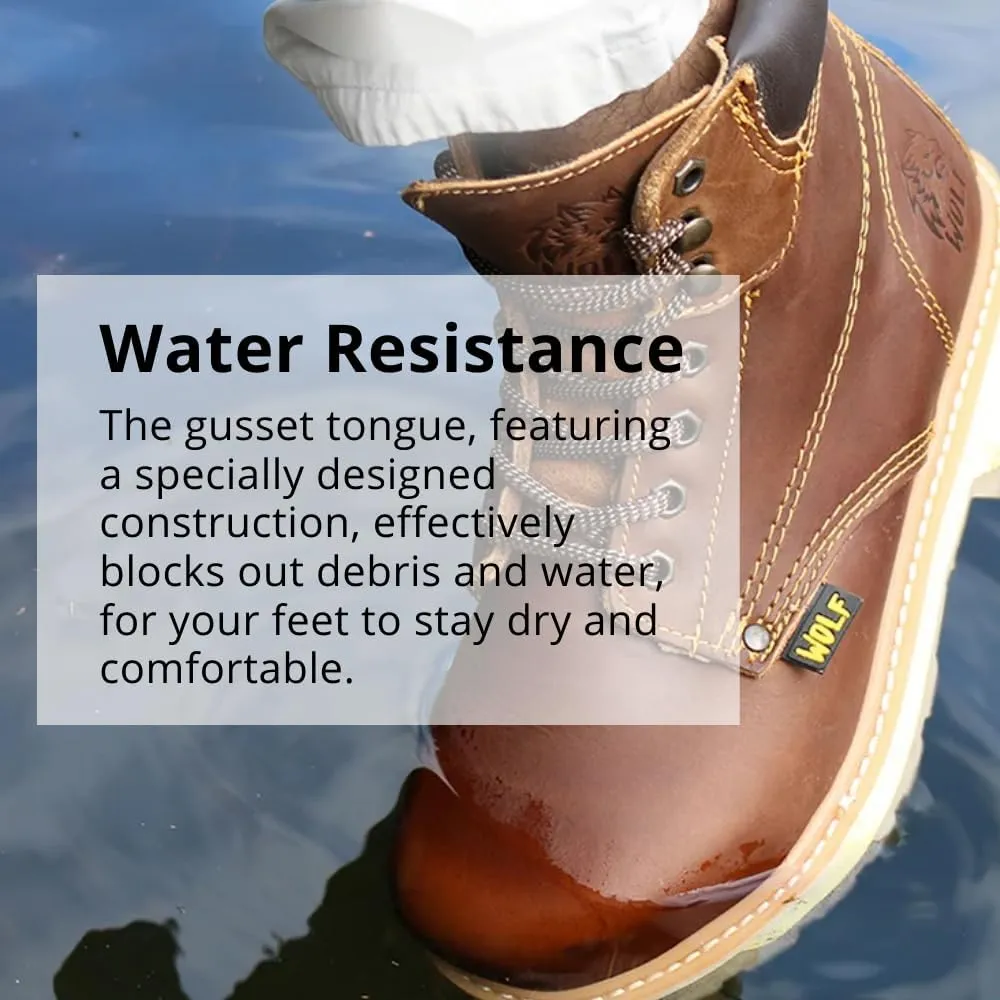 Wolf Work Boot | 100% Genuine Upper Leather | Oil, Heat, Chemical, Impact | Electrical Hazards | Non-Slip Rubber Sole | Tan Nubuck Plain Toe | Padded Collar | Construction | Industrial PPE