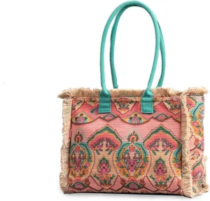 Women Canvas Handbag Ethnic Style Tote Bag Retro Shoulder Bag with Tassels Summer Beach Bag Bohemian Top Handle Bag