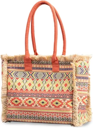 Women Canvas Handbag Ethnic Style Tote Bag Retro Shoulder Bag with Tassels Summer Beach Bag Bohemian Top Handle Bag