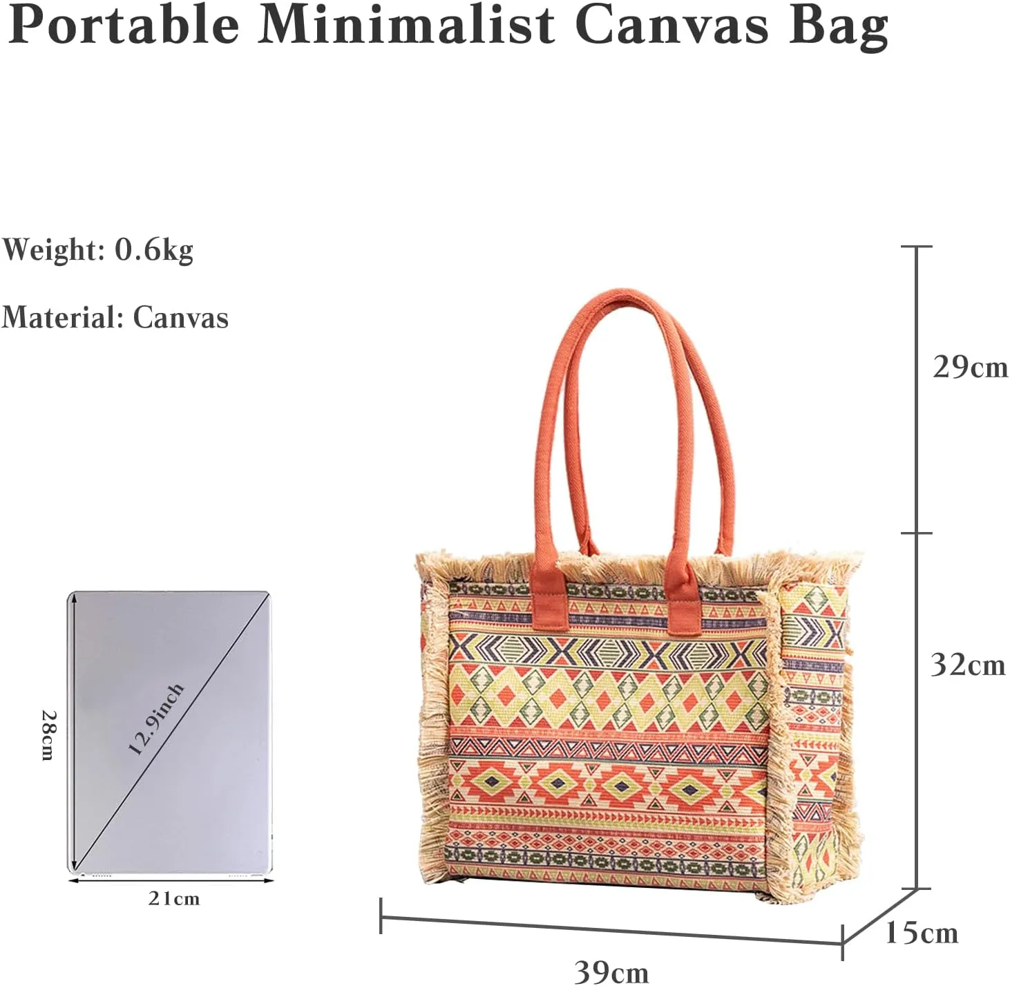 Women Canvas Handbag Ethnic Style Tote Bag Retro Shoulder Bag with Tassels Summer Beach Bag Bohemian Top Handle Bag