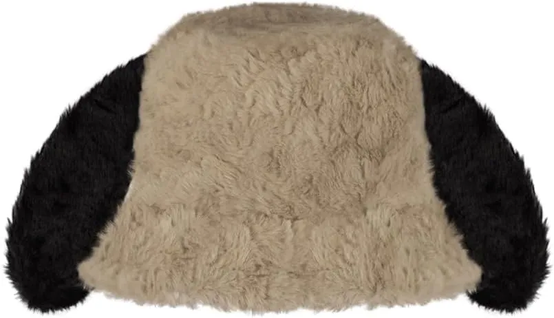 Women Faux Fur Bucket Hat Furry Fisherman Cap Winter Warm Dog Ear Hat Outdoor Thick Windproof Fuzzy Cap