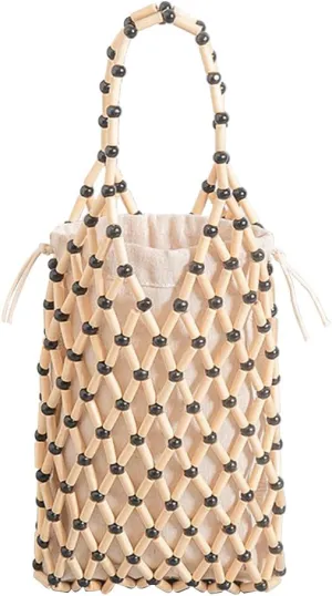 Women Mini Tote Bag Handmade Woven Bucket Bag Drawstring Handbag Summer Beach Bag Bohemian Clutch Bag Top-handle Bag
