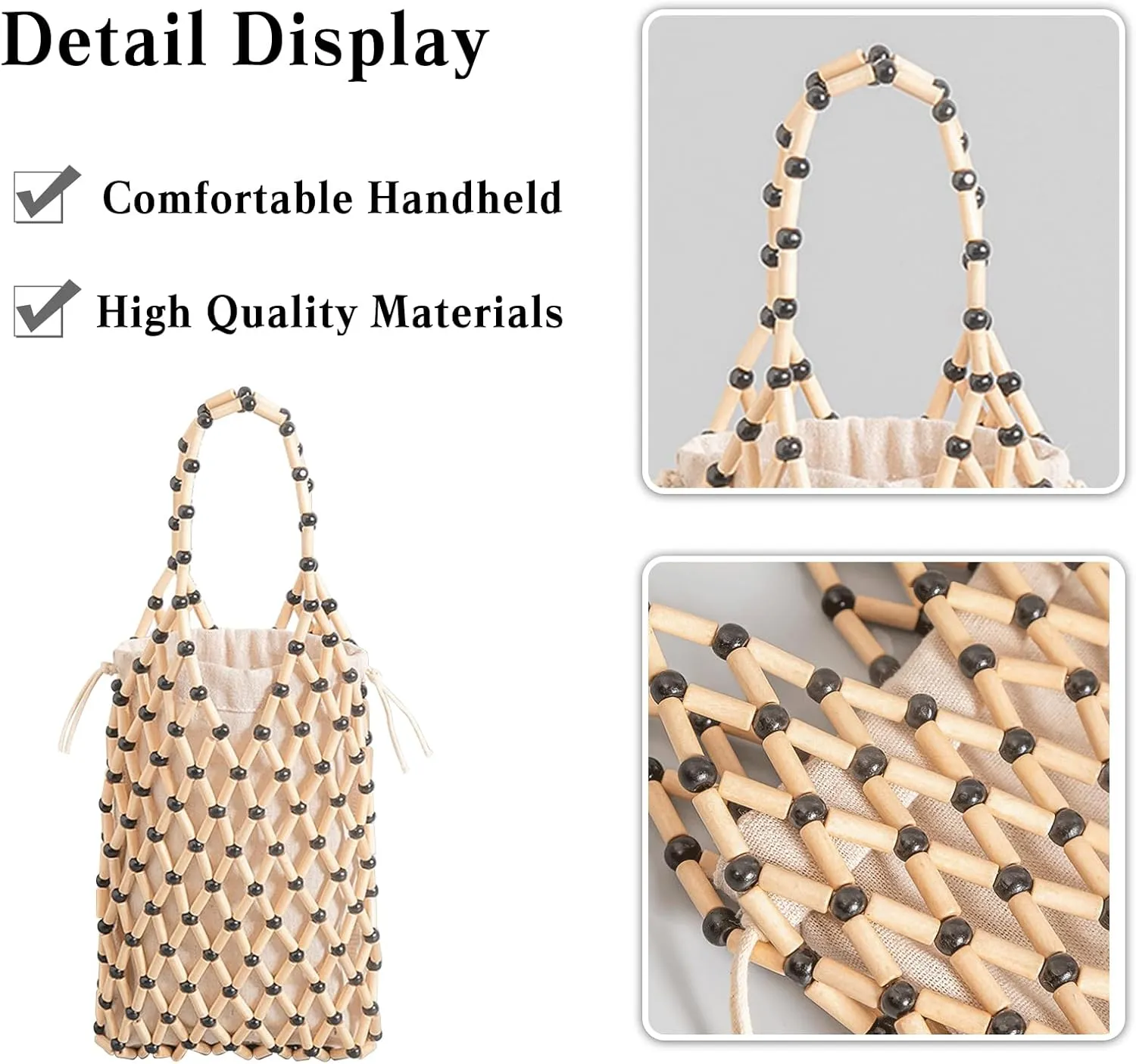 Women Mini Tote Bag Handmade Woven Bucket Bag Drawstring Handbag Summer Beach Bag Bohemian Clutch Bag Top-handle Bag