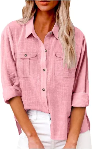 Women Short Sleeve Linen Shirts Casual Crewneck 2025 Fashion T-Shirt Floral Boho Loose Fit Summer Tee Top