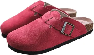 Women Slippers Outdoor Walking,Men Mule Clogs Shoes Summer PU Leather Slip On l Anti Slip Loafer Flat Vintage Garden Mules Closed Toe