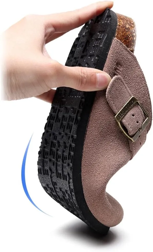 Women Slippers Outdoor Walking,Men Mule Clogs Shoes Summer PU Leather Slip On l Anti Slip Loafer Flat Vintage Garden Mules Closed Toe