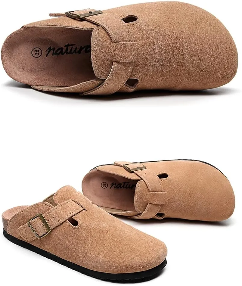Women Slippers Outdoor Walking,Men Mule Clogs Shoes Summer PU Leather Slip On l Anti Slip Loafer Flat Vintage Garden Mules Closed Toe