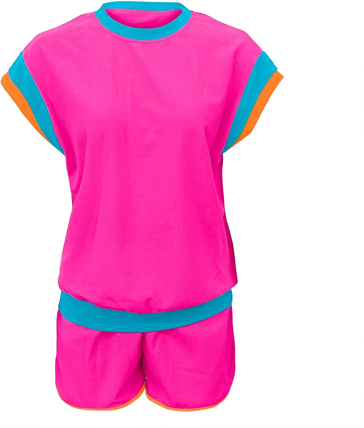 Womens 2 Piece Lounge Sets Cap Sleeve Pullover Top and Matching Shorts Contrast Color Outfit Casual Summer Tracksuits