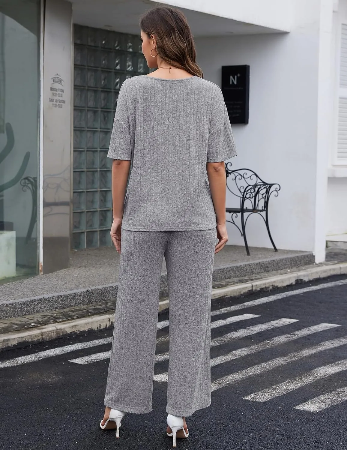 Women's 2 Piece Outfits 2025 Pullover Tops and Wide Leg Pants Lounge Sets Sweatsuits Set with Pockets