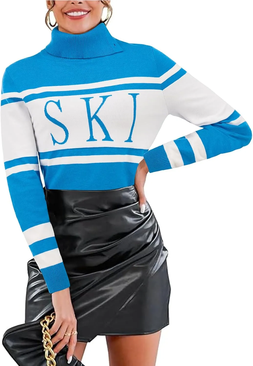 Women's 2025 Spring Turtleneck Sweater Colorblock Pullover Tight Knit Ski Sweaters Thermal Shirts Winter Tops